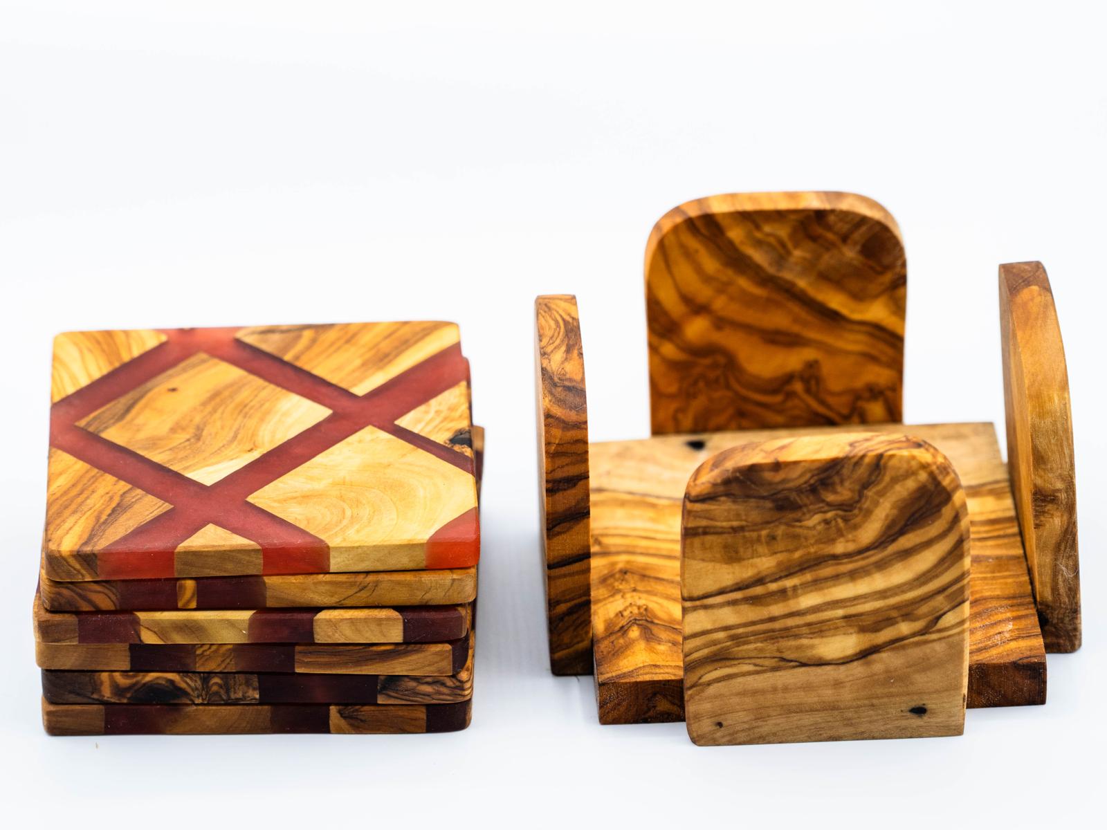 Untersetzer aus Olivenholz & Epoxidharz – 6er-Set in vier Farben