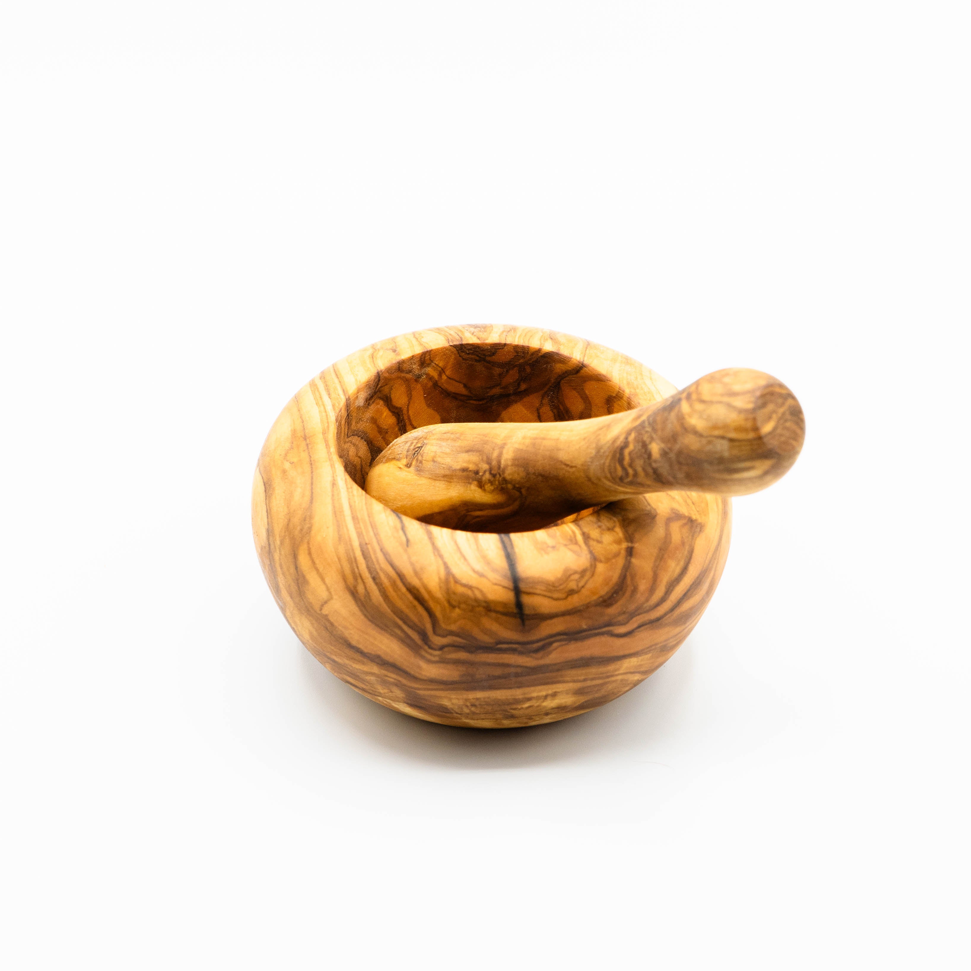 Mörser mit Stössel mit rundem Rand aus Olivenholz