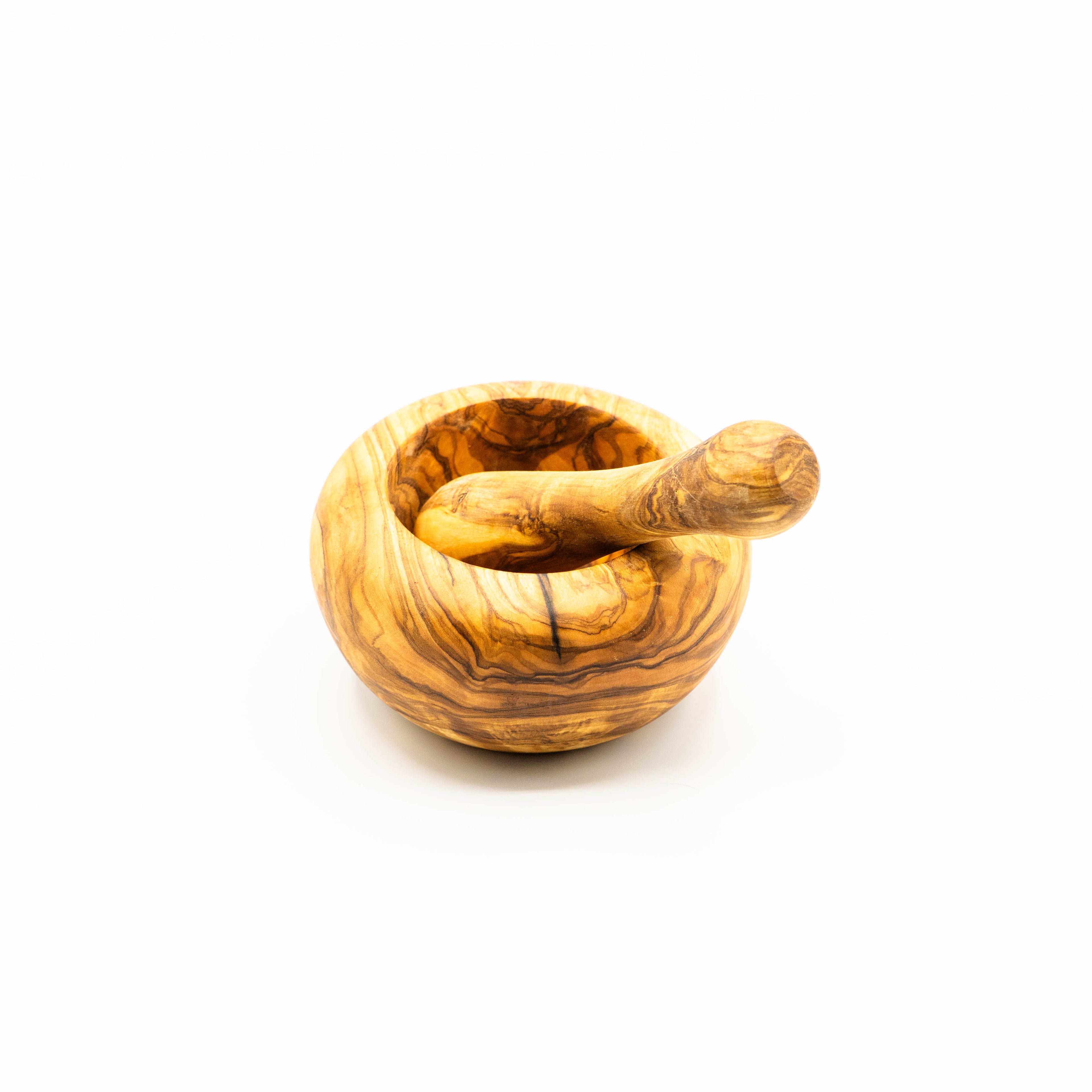 Mörser mit Stössel mit rundem Rand aus Olivenholz