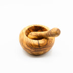 Mörser mit Stössel mit rundem Rand aus Olivenholz