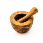 Mörser mit Stössel mit glattem Rand aus Olivenholz