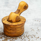 Mörser mit Stössel mit glattem Rand aus Olivenholz