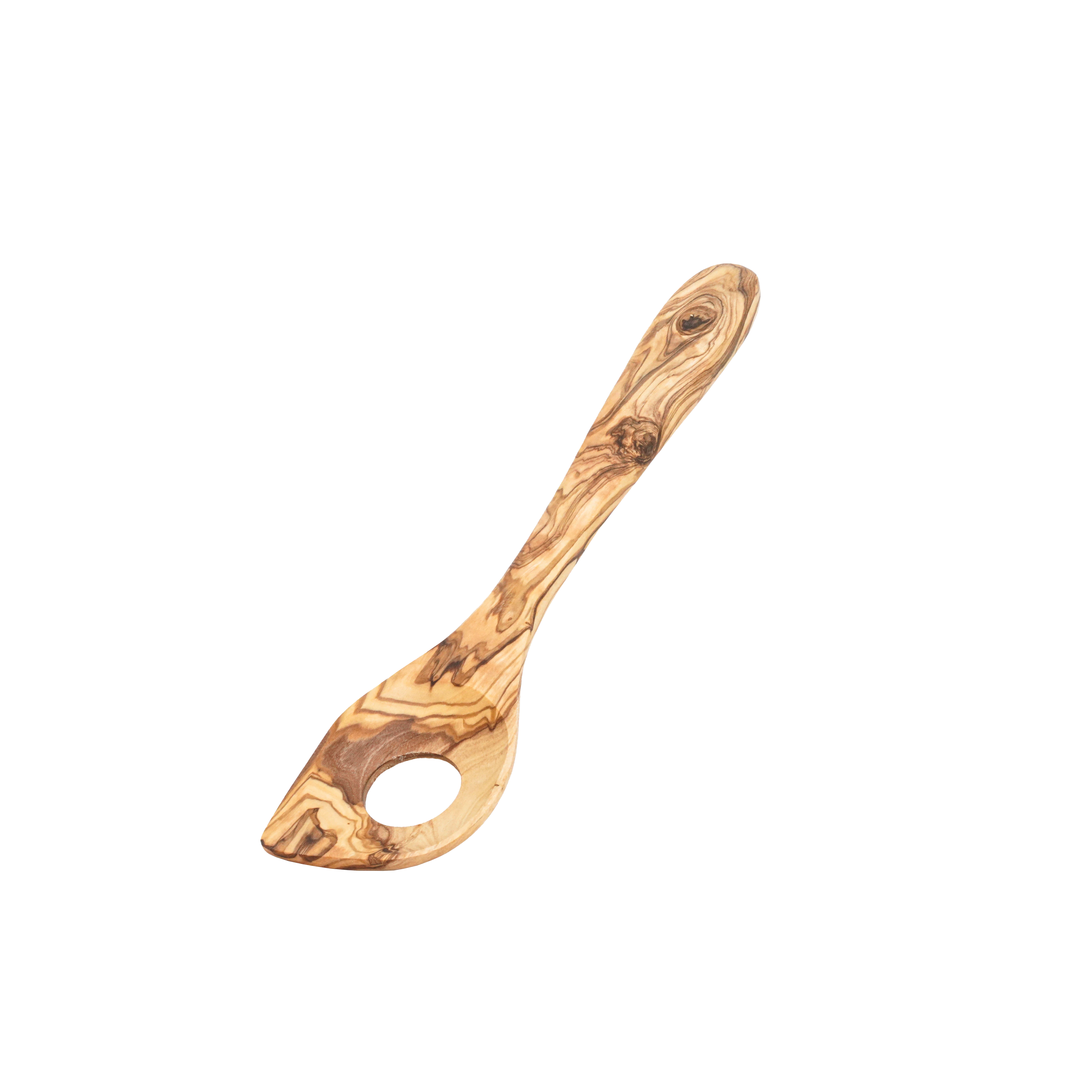 Kochlöffel mit Loch aus Olivenholz