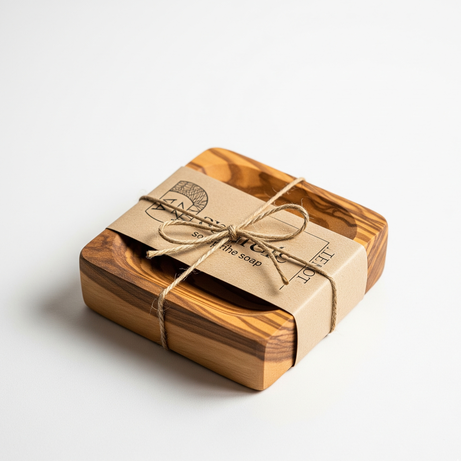 Quadratische Seifenablage von Baati Olivenholz eingepackt