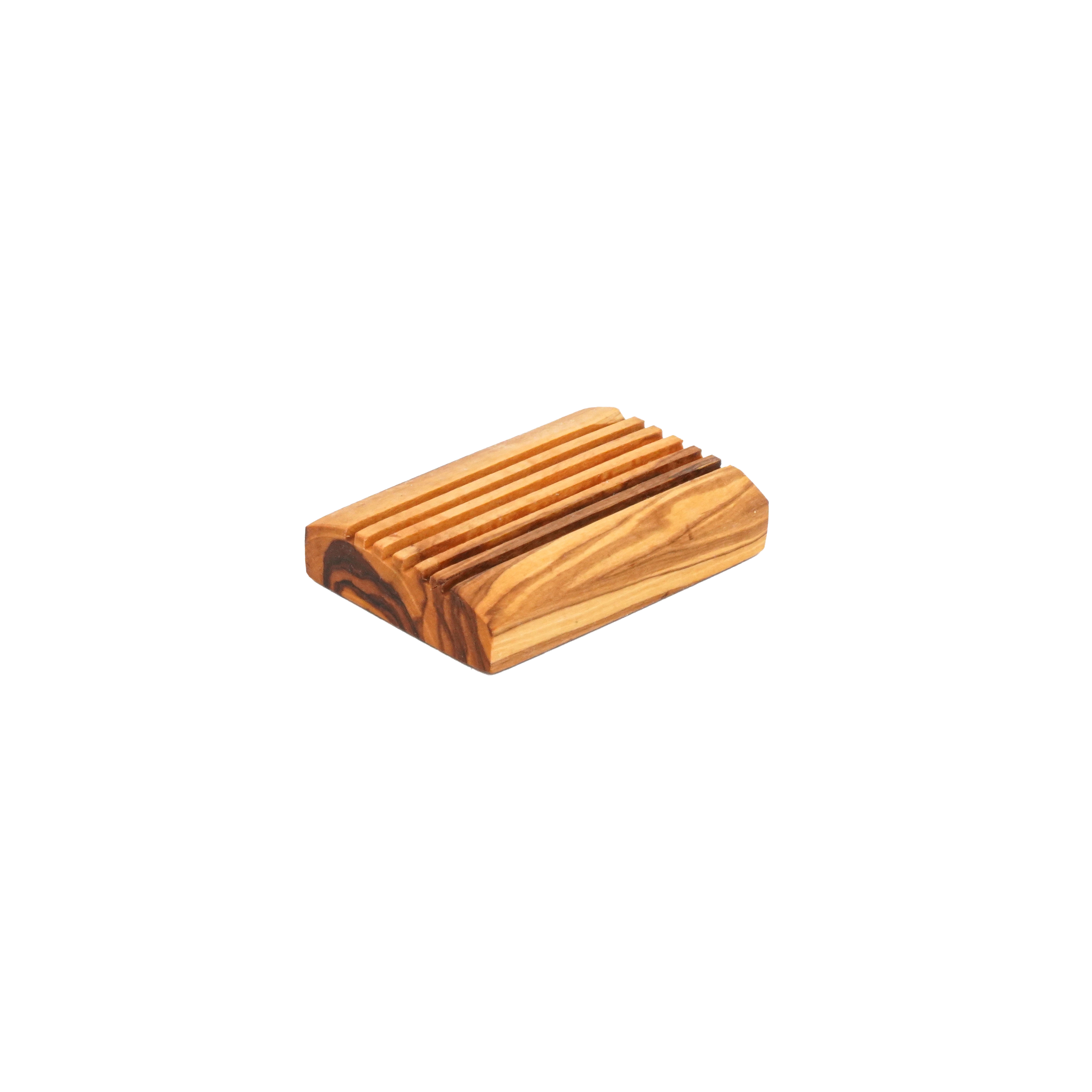 Seifenschale im Lamellen-Design aus Olivenholz IM SET