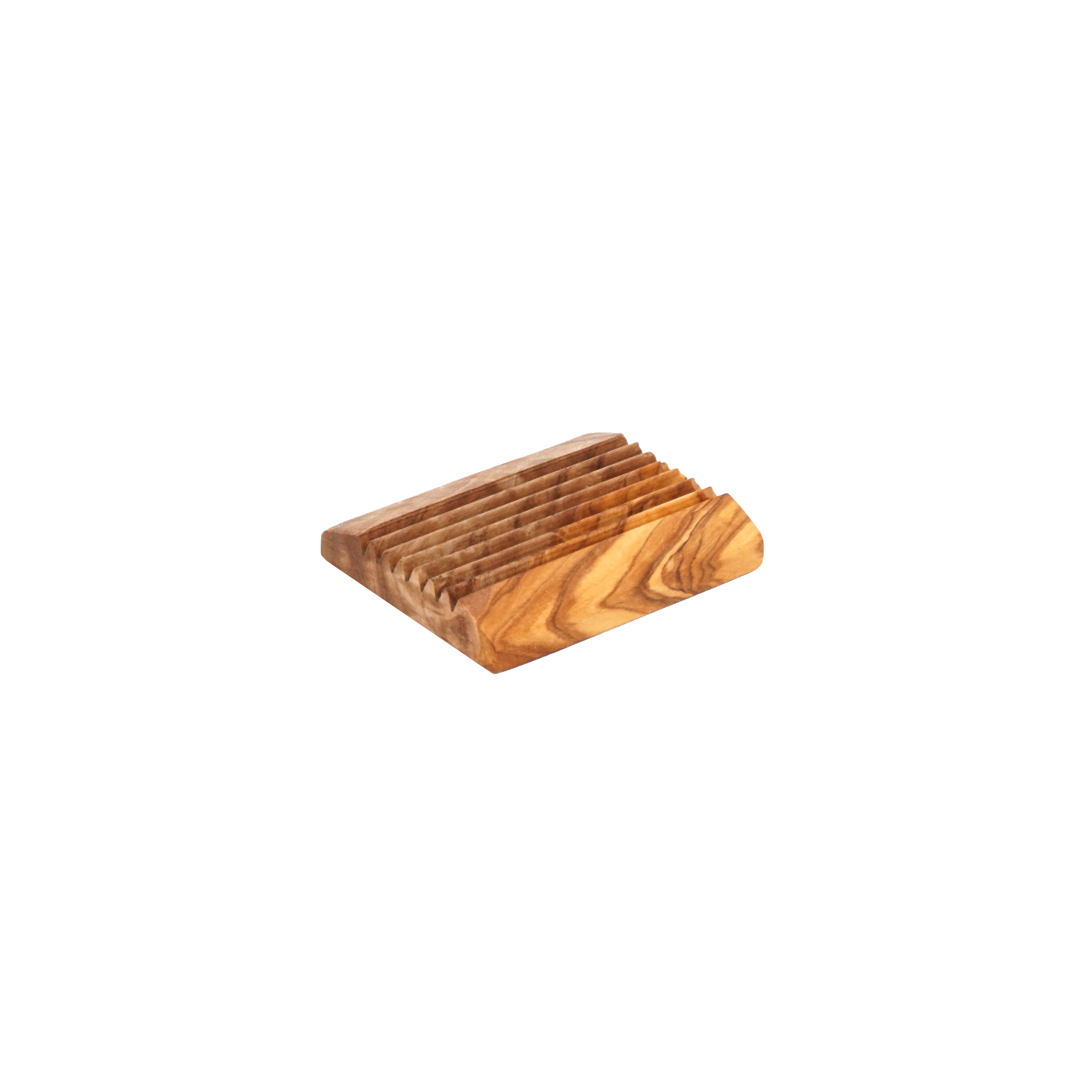 Seifenschale im Lamellen-Design aus Olivenholz IM SET
